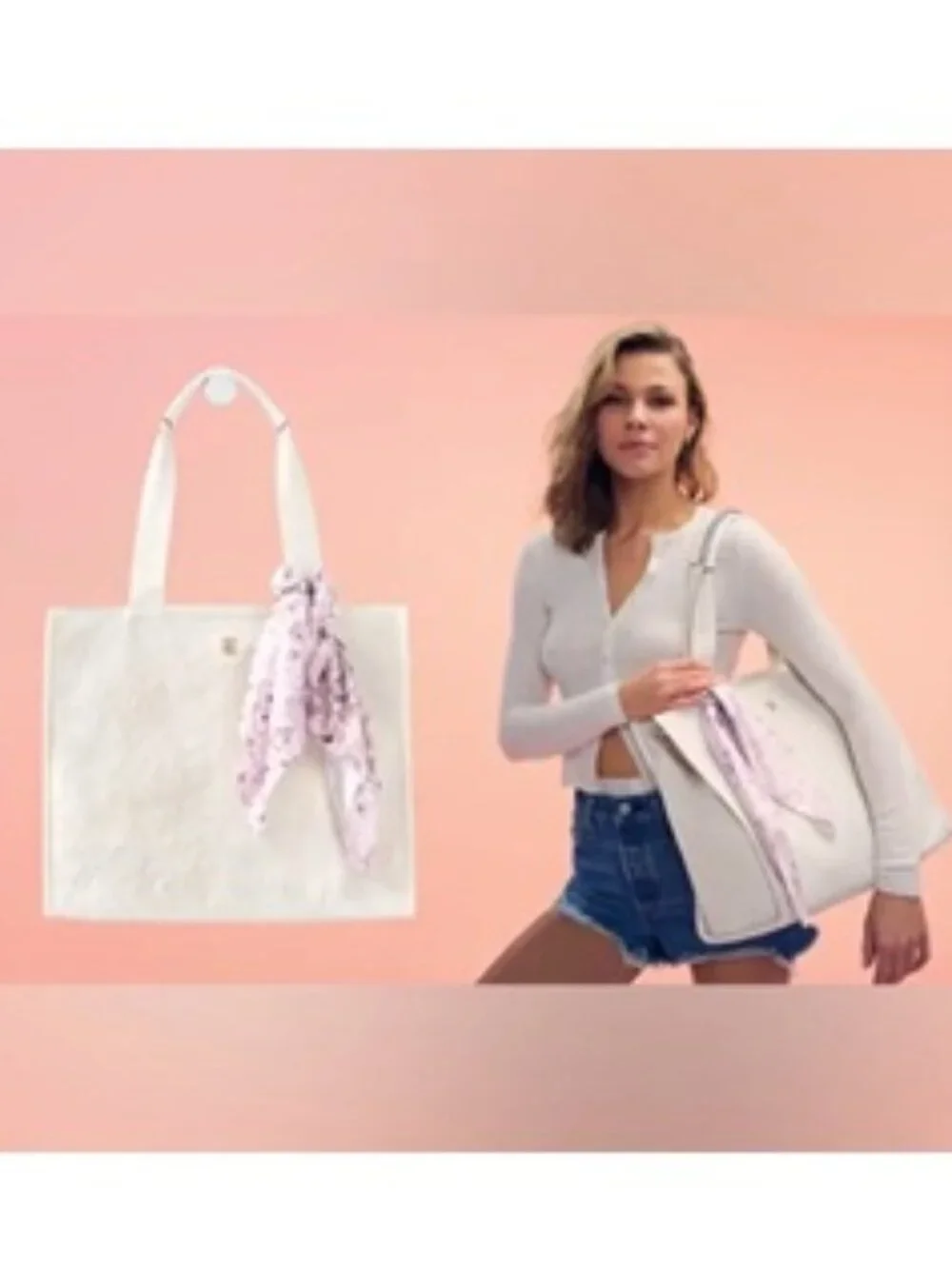 Nwt Victoria's Secret Floral-Embossed Tote Bag w/Satin Scarf
